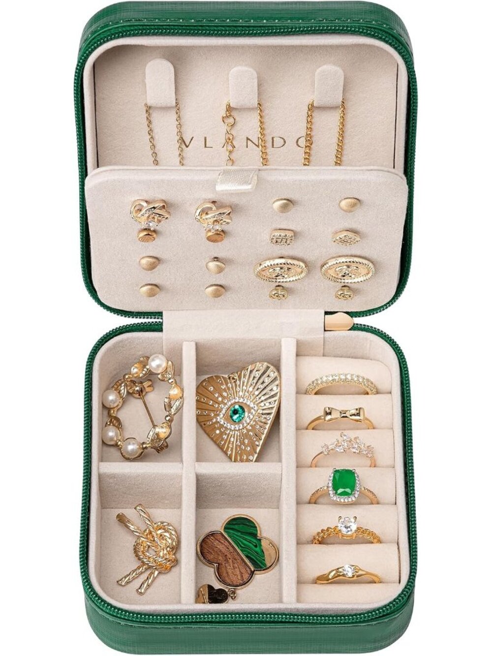 Women Dark Green Travel Jewelry Case Small Jewelry Box for Bridesmaid Gift
